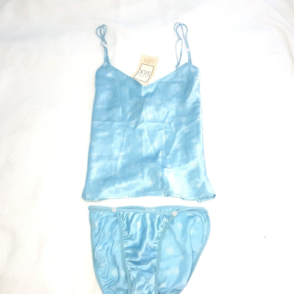 NEW (Vintage) La Senza SILK Snowflake blue white lingerie cami pj set